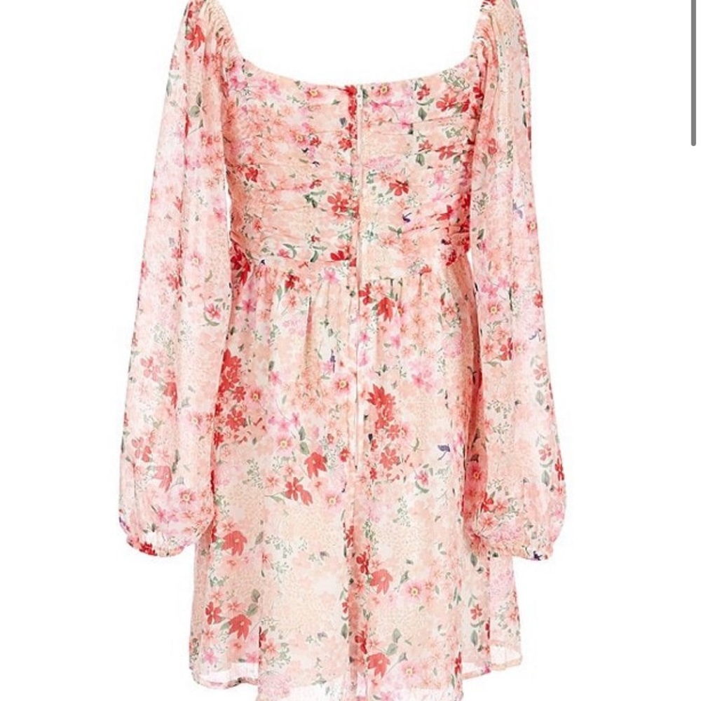 Poppies and Roses Long-Sleeve Ruched Bodice Floral Printed Knit Shift Dress - Picture 3 of 15
